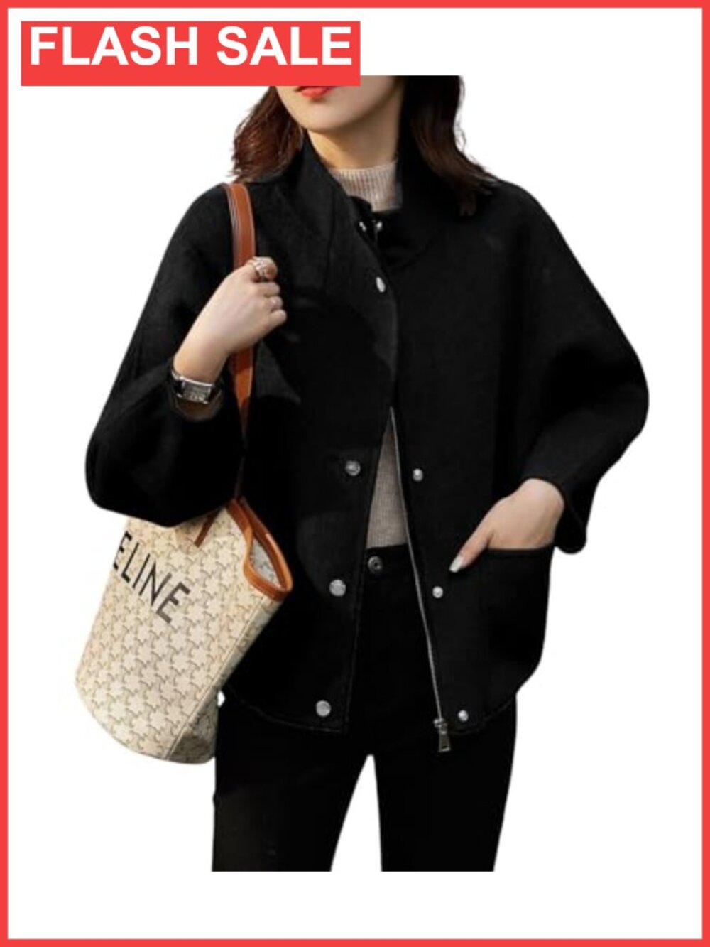 Stand Collar Single Breasted Wool Blend Pea Coat Overcoat Pockets